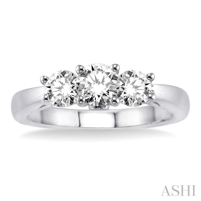 1 ctw Diamond Engagement Ring with 3/8 ct Round Cut Center Stone in 14K White Gold