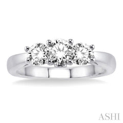1 ctw Diamond Engagement Ring with 3/8 ct Round Cut Center Stone in 14K White Gold