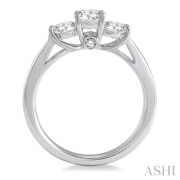 1 ctw Diamond Engagement Ring with 3/8 ct Round Cut Center Stone in 14K White Gold