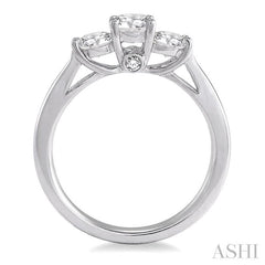 1 ctw Diamond Engagement Ring with 3/8 ct Round Cut Center Stone in 14K White Gold