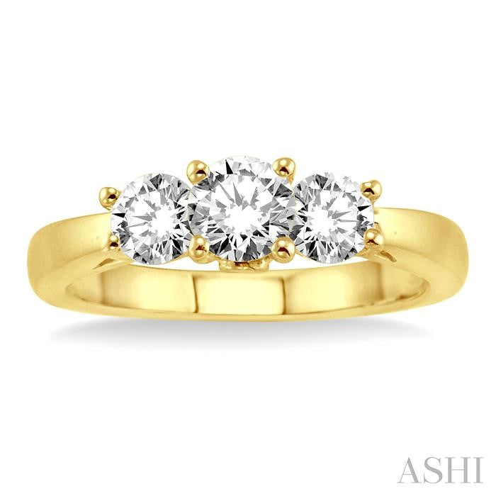 1 ctw Diamond Engagement Ring with 3/8 ct Round Cut Center Stone in 14K Yellow Gold