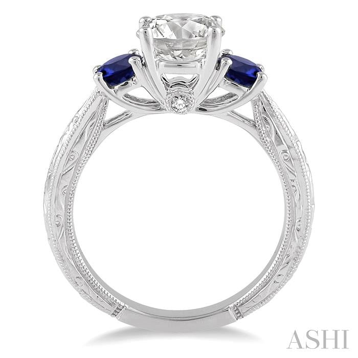 4 MM Round Cut Sapphire and 1/50 ctw Diamond Semi-Mount Engagement Ring in 14K White Gold