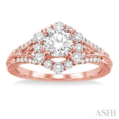 1 Ctw Diamond Engagement Ring with 5/8 Ct Round Cut Center Stone in 14K Rose Gold