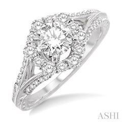 1 Ctw Diamond Engagement Ring with 5/8 Ct Round Cut Center Stone in 14K White Gold