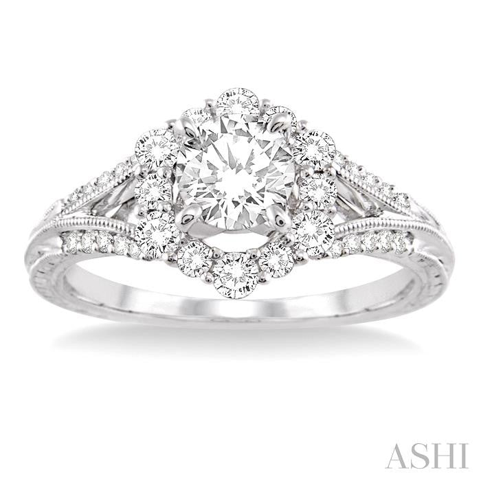 1 Ctw Diamond Engagement Ring with 5/8 Ct Round Cut Center Stone in 14K White Gold