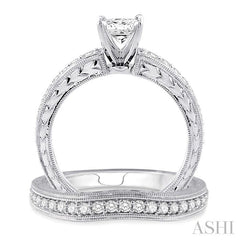 7/8 Ctw Diamond Wedding Set with 5/8 Ctw Princess Cut Engagement Ring and 1/5 Ctw Wedding Band in 14K White Gold