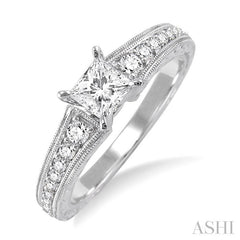 5/8 Ctw Diamond Engagement Ring with 3/8 Ct Princess Cut Center Stone in 14K White Gold