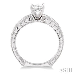 5/8 Ctw Diamond Engagement Ring with 3/8 Ct Princess Cut Center Stone in 14K White Gold