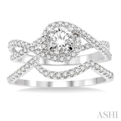 3/4 Ctw Diamond Wedding Set with 5/8 Ctw Round Cut Engagement Ring and 1/10 Ctw Wedding Band in 14K White Gold
