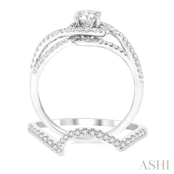 3/4 Ctw Diamond Wedding Set with 5/8 Ctw Round Cut Engagement Ring and 1/10 Ctw Wedding Band in 14K White Gold