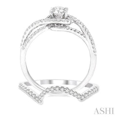 3/4 Ctw Diamond Wedding Set with 5/8 Ctw Round Cut Engagement Ring and 1/10 Ctw Wedding Band in 14K White Gold