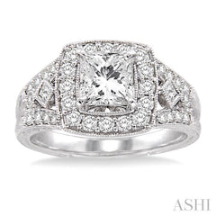 1 1/10 Ctw Diamond Engagement Ring with 1/2 Ct Princess Cut Center Stone in 14K White Gold