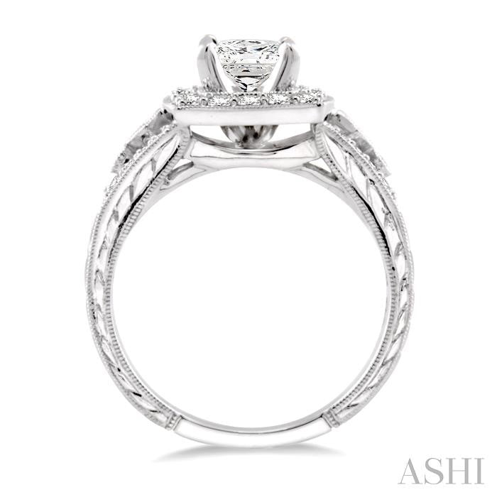 1 1/10 Ctw Diamond Engagement Ring with 1/2 Ct Princess Cut Center Stone in 14K White Gold