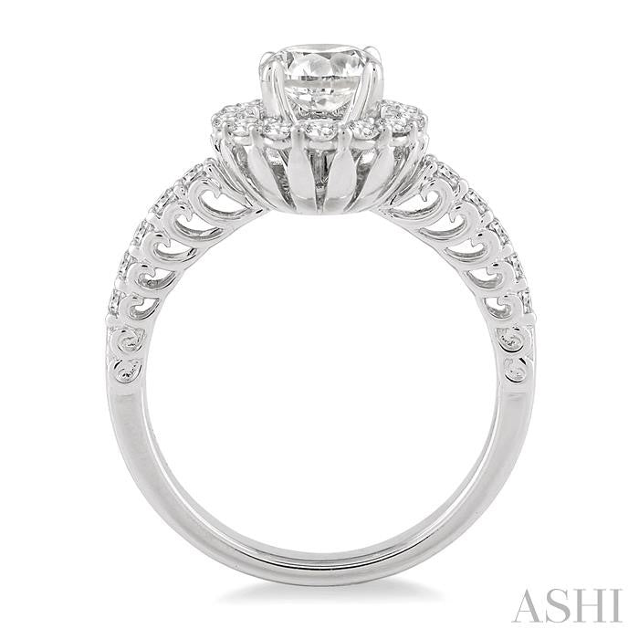 1 1/4 Ctw Diamond Engagement Ring with 3/4 Ct Round Cut Center Stone in 14K White Gold