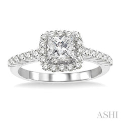 1 1/4 Ctw Diamond Engagement Ring with 3/4 Ct Princess Cut Center Stone in 14K White Gold
