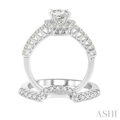 1 5/8 Ctw Diamond Wedding Set with 1 1/4 Ctw Princess Cut Engagement Ring and 1/3 Ctw Wedding Band in 14K White Gold