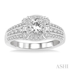 1 1/2 Ctw Diamond Engagement Ring with 3/4 Ct Princess Cut Center Stone in 14K White Gold