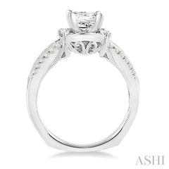 1 1/2 Ctw Diamond Engagement Ring with 3/4 Ct Princess Cut Center Stone in 14K White Gold