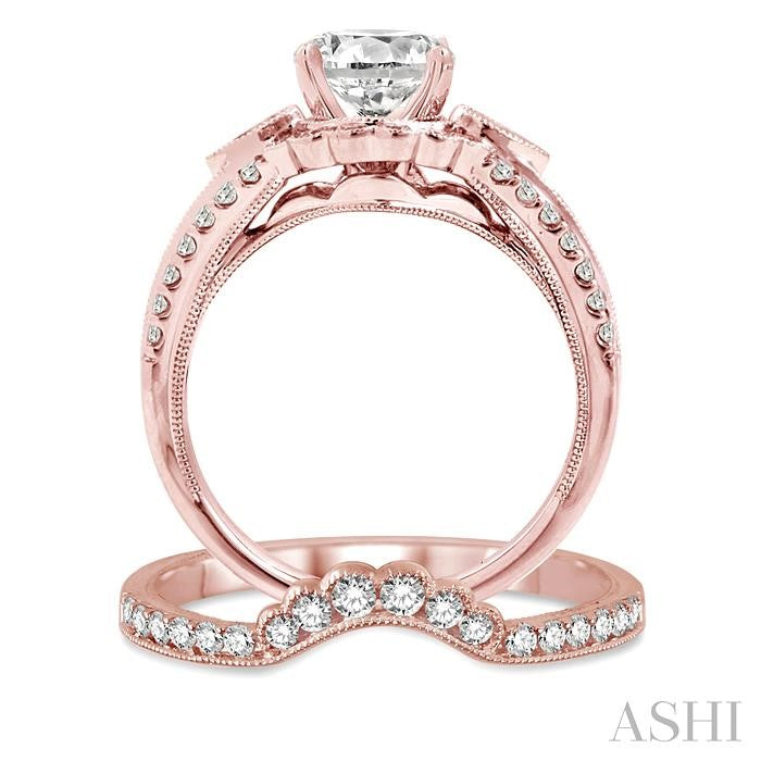 1 3/4 Ctw Diamond Wedding Set with 1 1/2 Ctw Round Cut Engagement Ring and 1/5 Ctw Wedding Band in 14K Rose Gold