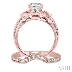 1 3/4 Ctw Diamond Wedding Set with 1 1/2 Ctw Round Cut Engagement Ring and 1/5 Ctw Wedding Band in 14K Rose Gold