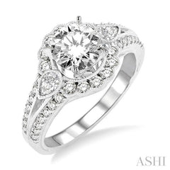 1 1/2 Ctw Diamond Engagement Ring with 3/4 Ct Round Cut Center Stone in 14K White Gold