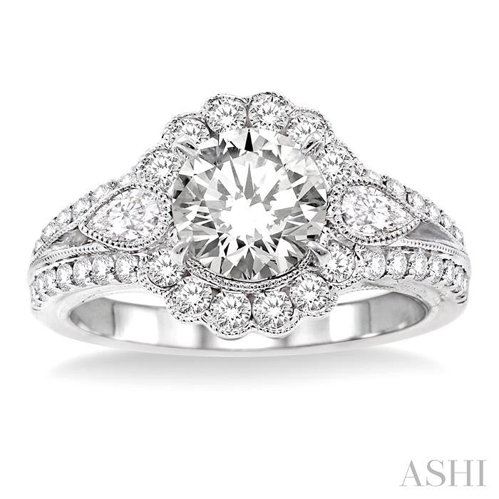 1 1/2 Ctw Diamond Engagement Ring with 3/4 Ct Round Cut Center Stone in 14K White Gold