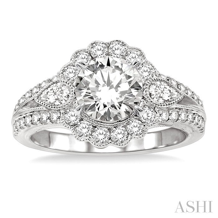 1 1/2 Ctw Diamond Engagement Ring with 3/4 Ct Round Cut Center Stone in 14K White Gold