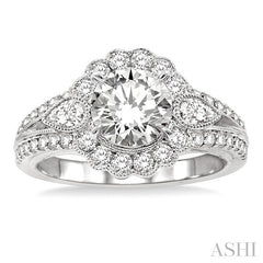 1 1/2 Ctw Diamond Engagement Ring with 3/4 Ct Round Cut Center Stone in 14K White Gold