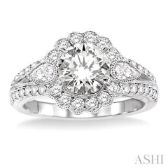 1 1/2 Ctw Diamond Engagement Ring with 3/4 Ct Round Cut Center Stone in 14K White Gold