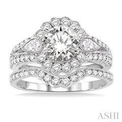 1 3/4 Ctw Diamond Wedding Set with 1 1/2 Ctw Round Cut Engagement Ring and 1/5 Ctw Wedding Band in 14K White Gold