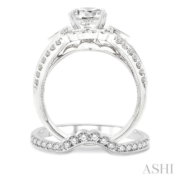 1 3/4 Ctw Diamond Wedding Set with 1 1/2 Ctw Round Cut Engagement Ring and 1/5 Ctw Wedding Band in 14K White Gold