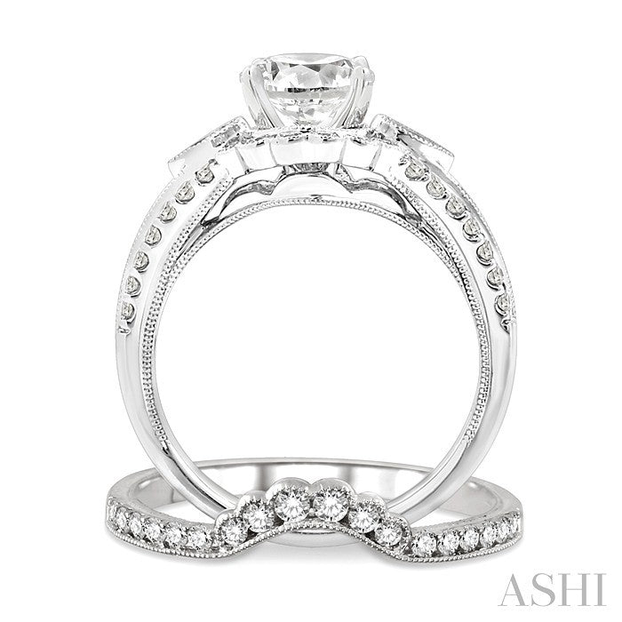 1 3/4 Ctw Diamond Wedding Set with 1 1/2 Ctw Round Cut Engagement Ring and 1/5 Ctw Wedding Band in 14K White Gold