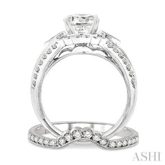 1 3/4 Ctw Diamond Wedding Set with 1 1/2 Ctw Round Cut Engagement Ring and 1/5 Ctw Wedding Band in 14K White Gold