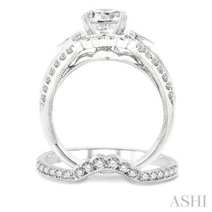 1 3/4 Ctw Diamond Wedding Set with 1 1/2 Ctw Round Cut Engagement Ring and 1/5 Ctw Wedding Band in 14K White Gold