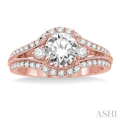 1 1/5 Ctw Diamond Engagement Ring with 3/4 Ct Round Cut Center Stone in 14K Rose Gold