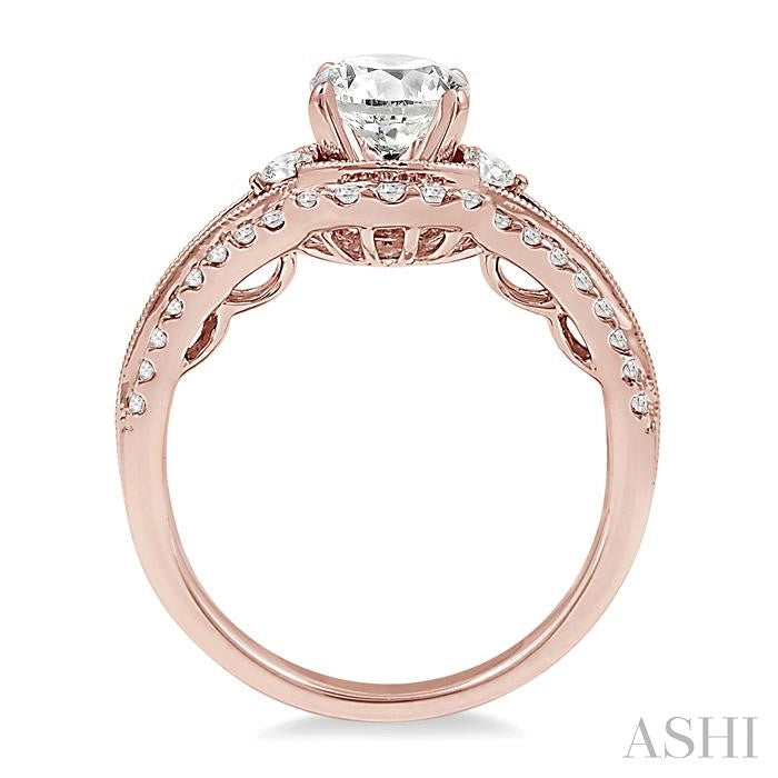 1 1/5 Ctw Diamond Engagement Ring with 3/4 Ct Round Cut Center Stone in 14K Rose Gold