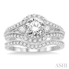 1 3/8 Ctw Diamond Wedding Set with 1 1/5 Ctw Round Cut Engagement Ring and 1/5 Ctw Wedding Band in 14K White Gold