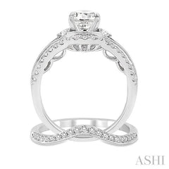 1 3/8 Ctw Diamond Wedding Set with 1 1/5 Ctw Round Cut Engagement Ring and 1/5 Ctw Wedding Band in 14K White Gold