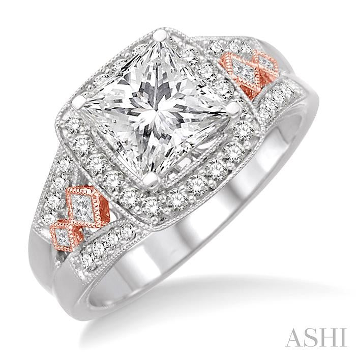 1/2 Ctw Diamond Semi-Mount Engagement Ring in 14K White and Rose Gold