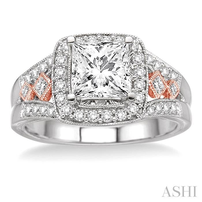 1/2 Ctw Diamond Semi-Mount Engagement Ring in 14K White and Rose Gold