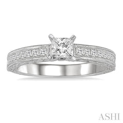 3/4 Ctw Diamond Engagement Ring with 3/8 Ct Princess Cut Center Stone in 14K White Gold