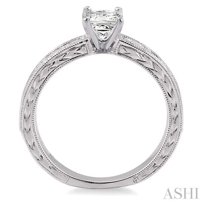 3/4 Ctw Diamond Engagement Ring with 3/8 Ct Princess Cut Center Stone in 14K White Gold