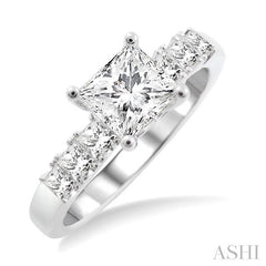 1 Ctw Diamond Engagement Ring with 5/8 Ct Princess Cut Center Stone in 14K White Gold