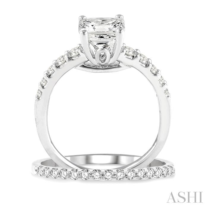 1 Ctw Diamond Wedding Set with 3/4 Ctw Princess Cut Engagement Ring and 1/5 Ctw Wedding Band in 14K White Gold