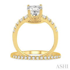 1 Ctw Diamond Wedding Set with 3/4 Ctw Princess Cut Engagement Ring and 1/5 Ctw Wedding Band in 14K Yellow Gold