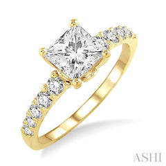 3/4 Ctw Diamond Engagement Ring with 1/2 Ct Princess Cut Center Stone in 14K Yellow Gold