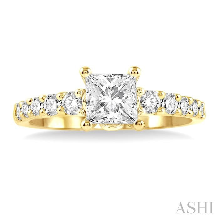3/4 Ctw Diamond Engagement Ring with 1/2 Ct Princess Cut Center Stone in 14K Yellow Gold