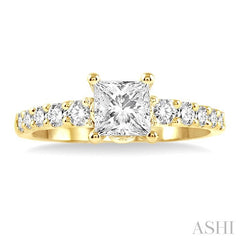 3/4 Ctw Diamond Engagement Ring with 1/2 Ct Princess Cut Center Stone in 14K Yellow Gold