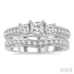 1 Ctw Diamond Wedding Set with 3/4 Ctw Princess Cut Engagement Ring and 1/5 Ctw Wedding Band in 14K White Gold