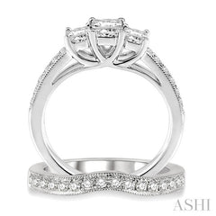 1 Ctw Diamond Wedding Set with 3/4 Ctw Princess Cut Engagement Ring and 1/5 Ctw Wedding Band in 14K White Gold